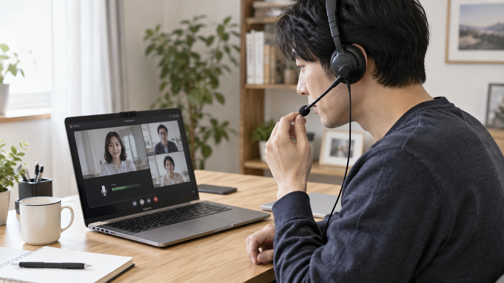 Windows 11のWeb会議でヘッドセットのマイク入力を確認する人