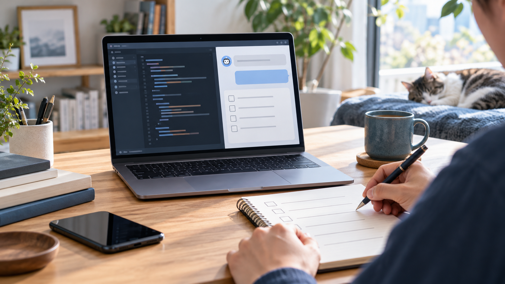 AIコーディングの依頼内容を整理するノートとコード画面
