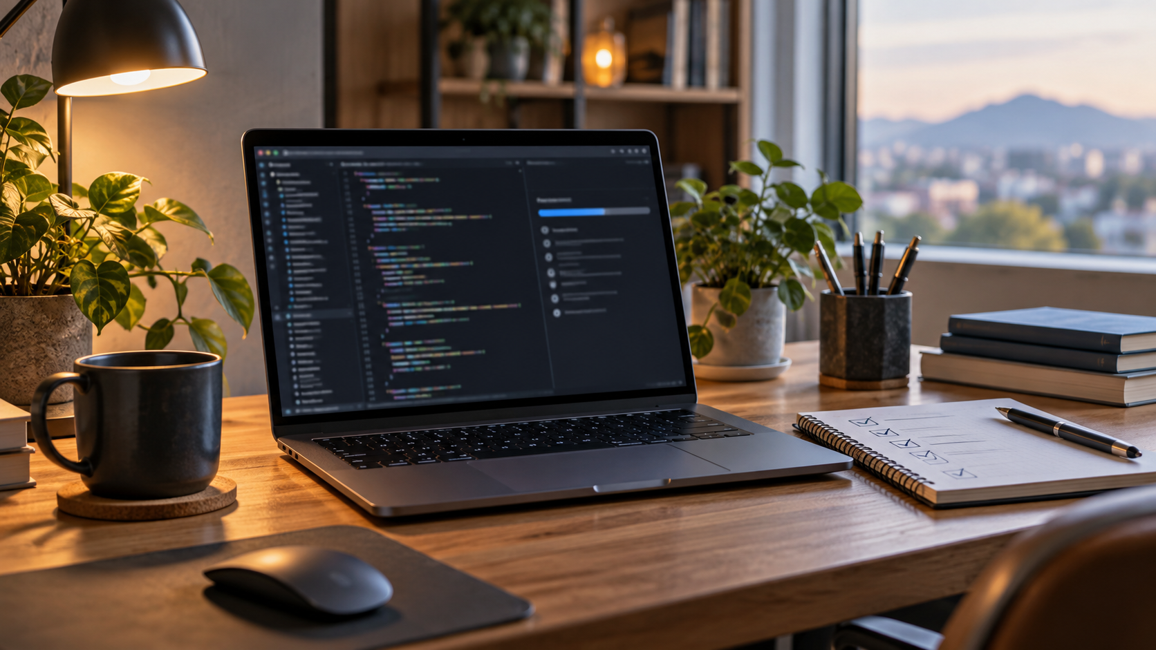 長いコーディング作業を確認しながら続けるノートPCとメモ